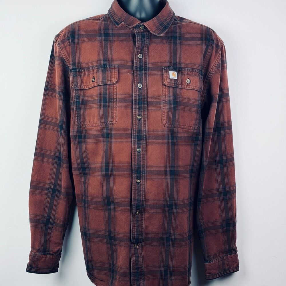 Carhartt Rust Plaid Heavyweight Flannel Shirt Large Tall - Picture 5 of 10